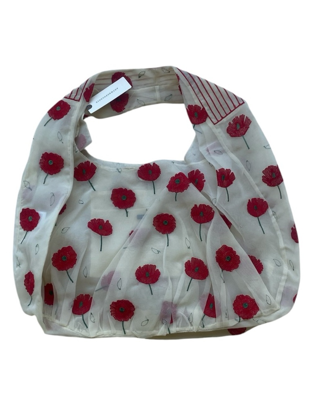 ANTHROPOLOGIE Cream Shoulder Bag with Red Embroidered Flowers - Picture 4 of 7